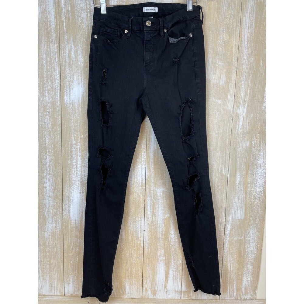 Good American Good legs Skinny Jeans Womens 6/28 Black Distressed Stretch Goth